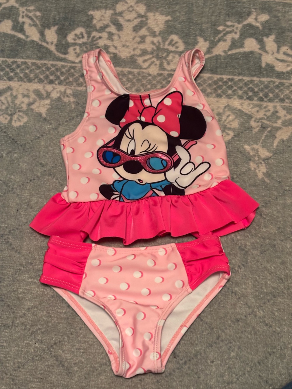Disney Pink Minnie Mouse Polka Dot Two-Piece Swim Set with Ruffle